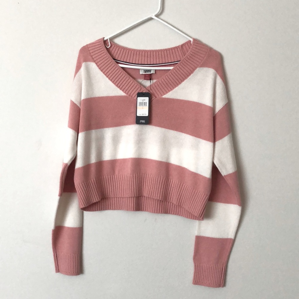 Striped pink and white Tommy Jeans cardigan